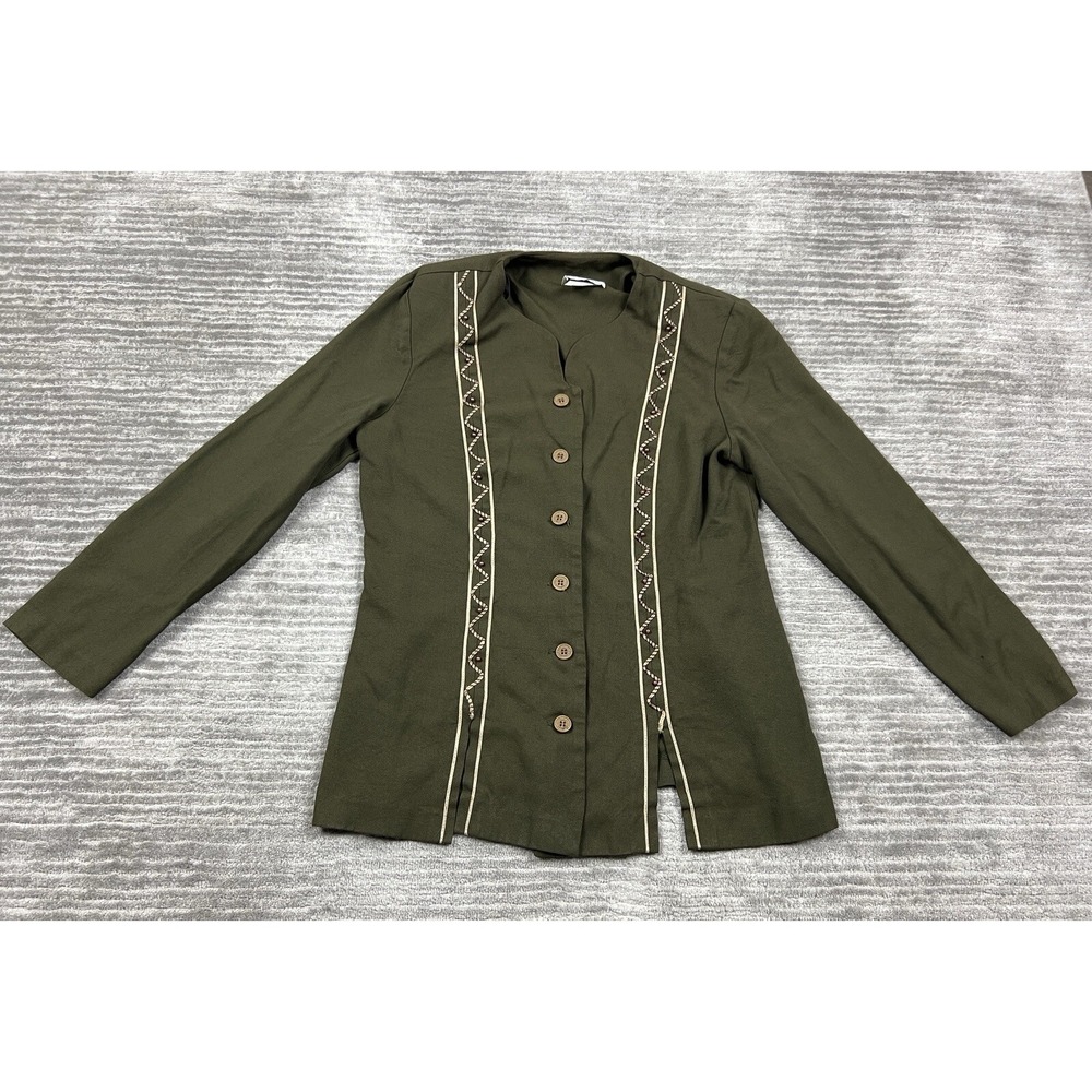 Lady Carol Jacket Womens 14 Green‎ Button Front Padded Beaded Casual